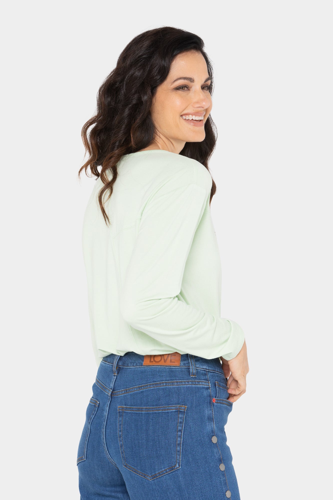 Asymmetrical Stitch Detail Long-Sleeve High Low Top