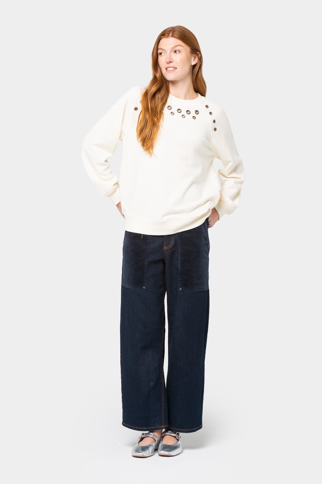 French Terry Grommet Detail Sweatshirt