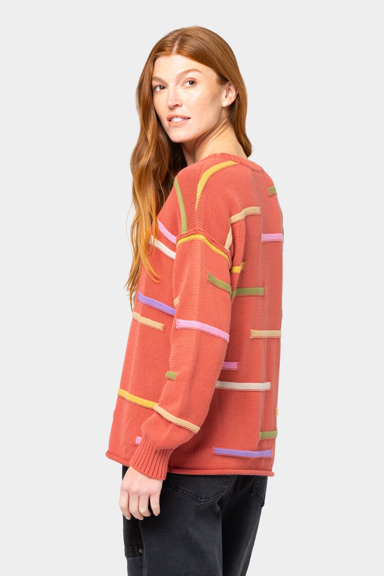 Cotton Novelty Stitch Crew Neck Sweater