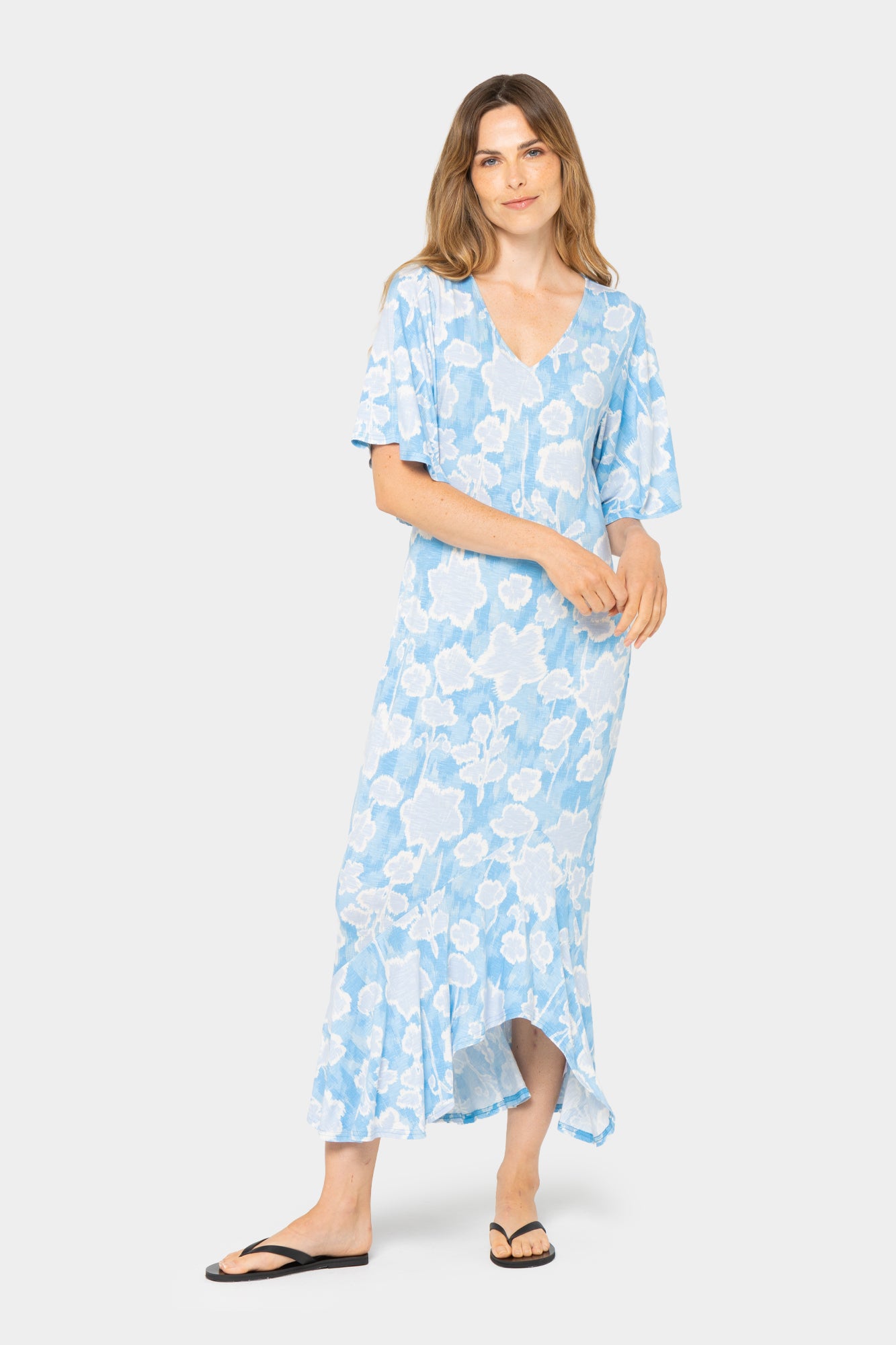 blue boheme dress Audrey Printed Maxi Dress Butterfly Sleeves Patchwork Blue