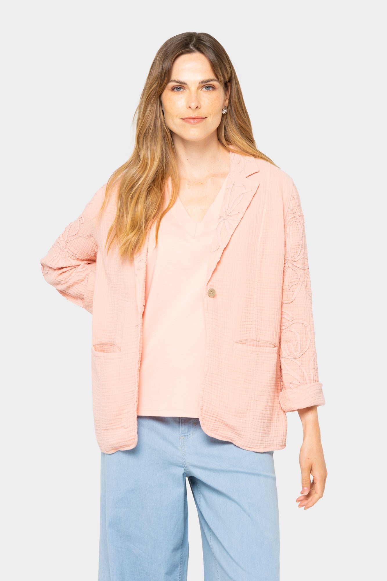 Boheme 100% Cotton Gauze Blazer with Embroidery