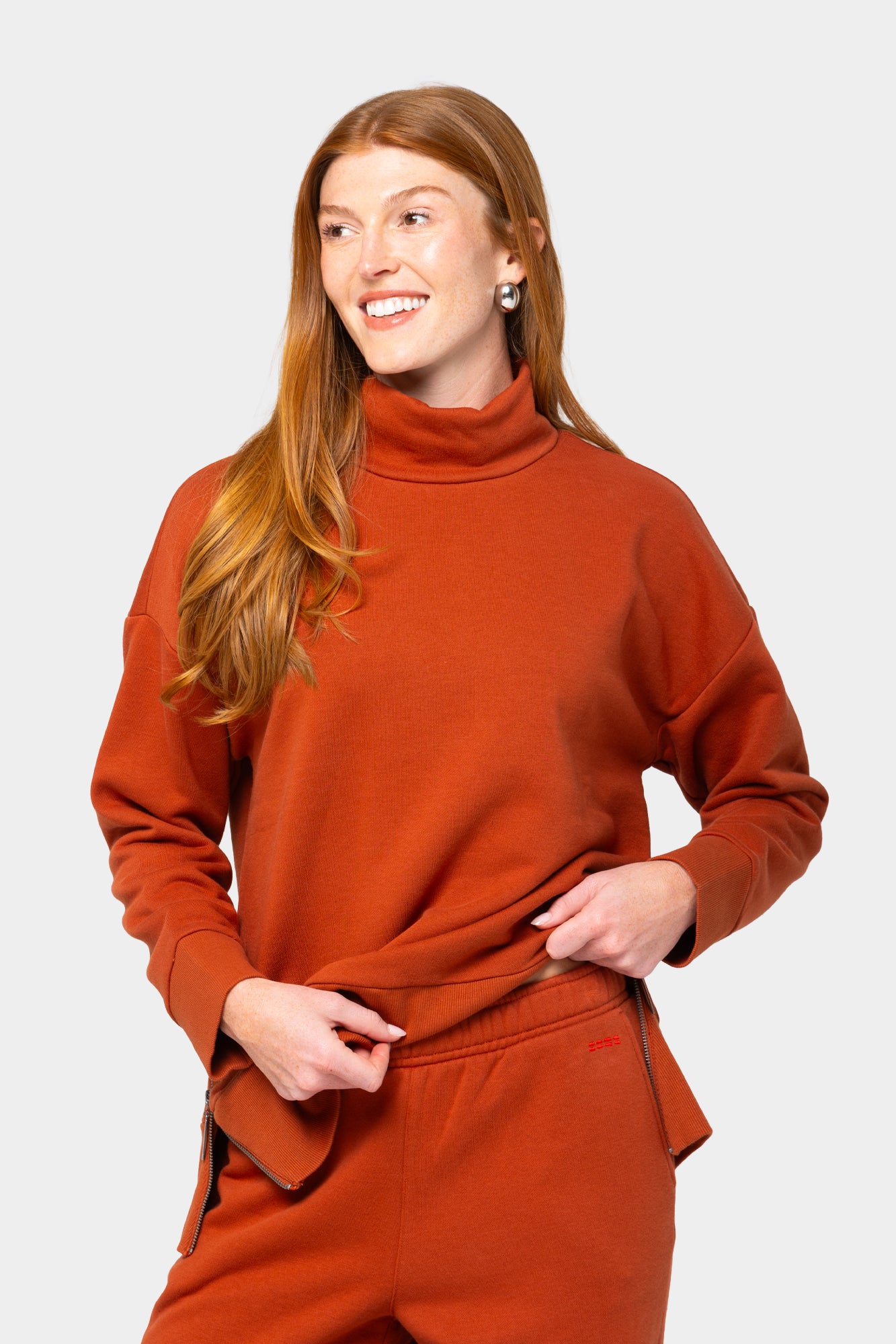 French Terry Turtleneck Top with Size Zip