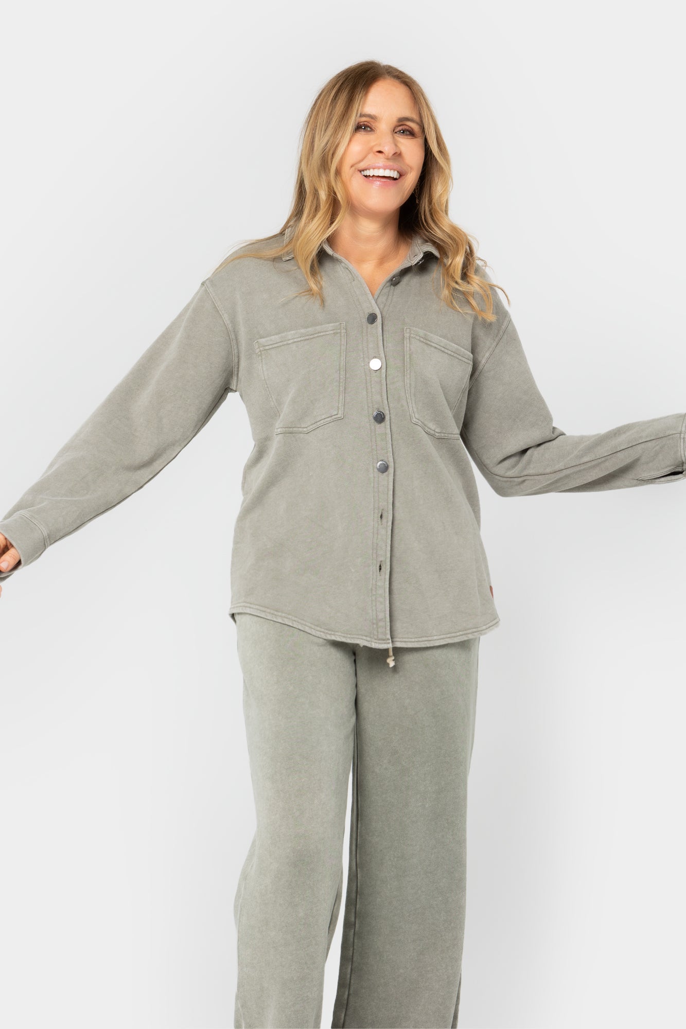 Knit Indigo Button Front Long Sleeve Shirt