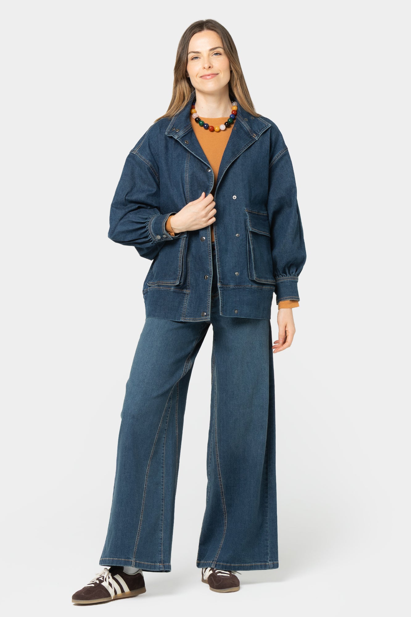 Full Length Wide Leg Denim Pant with Gusset