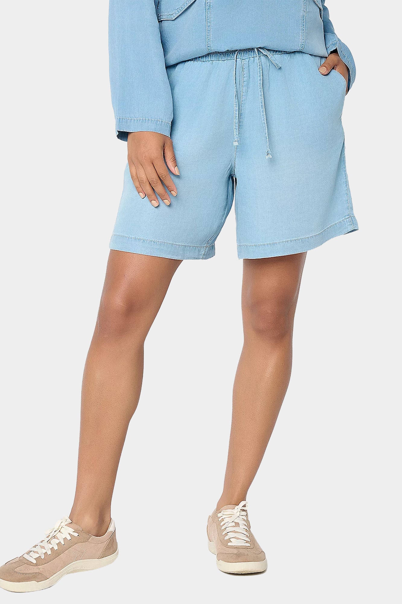 Denim Pull On Shorts w/ Smocked Waist