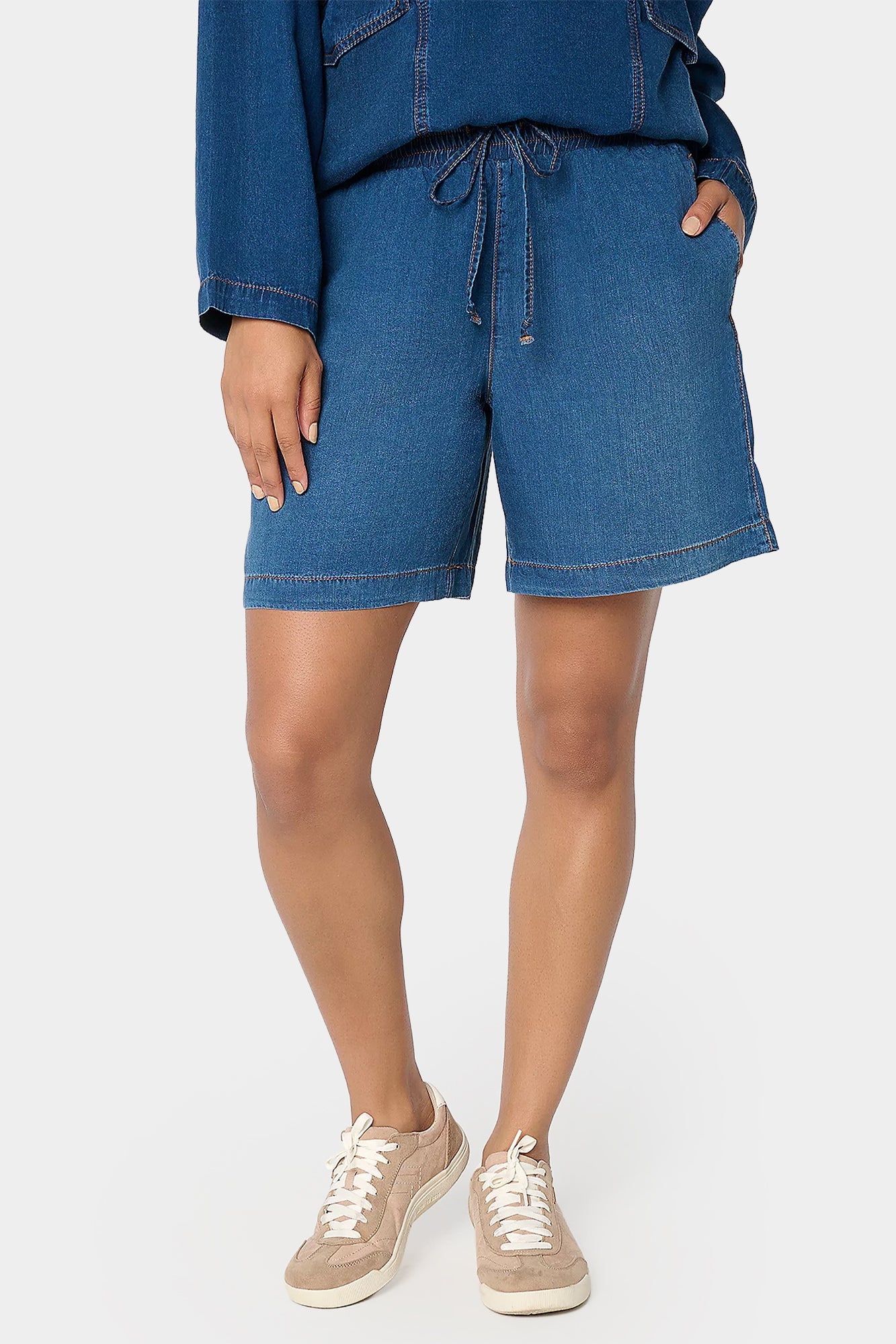 Denim Pull On Shorts w/ Smocked Waist