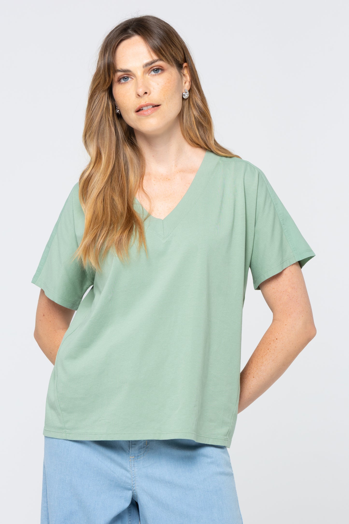 Sueded Knit Mixed Media Dolman Tee