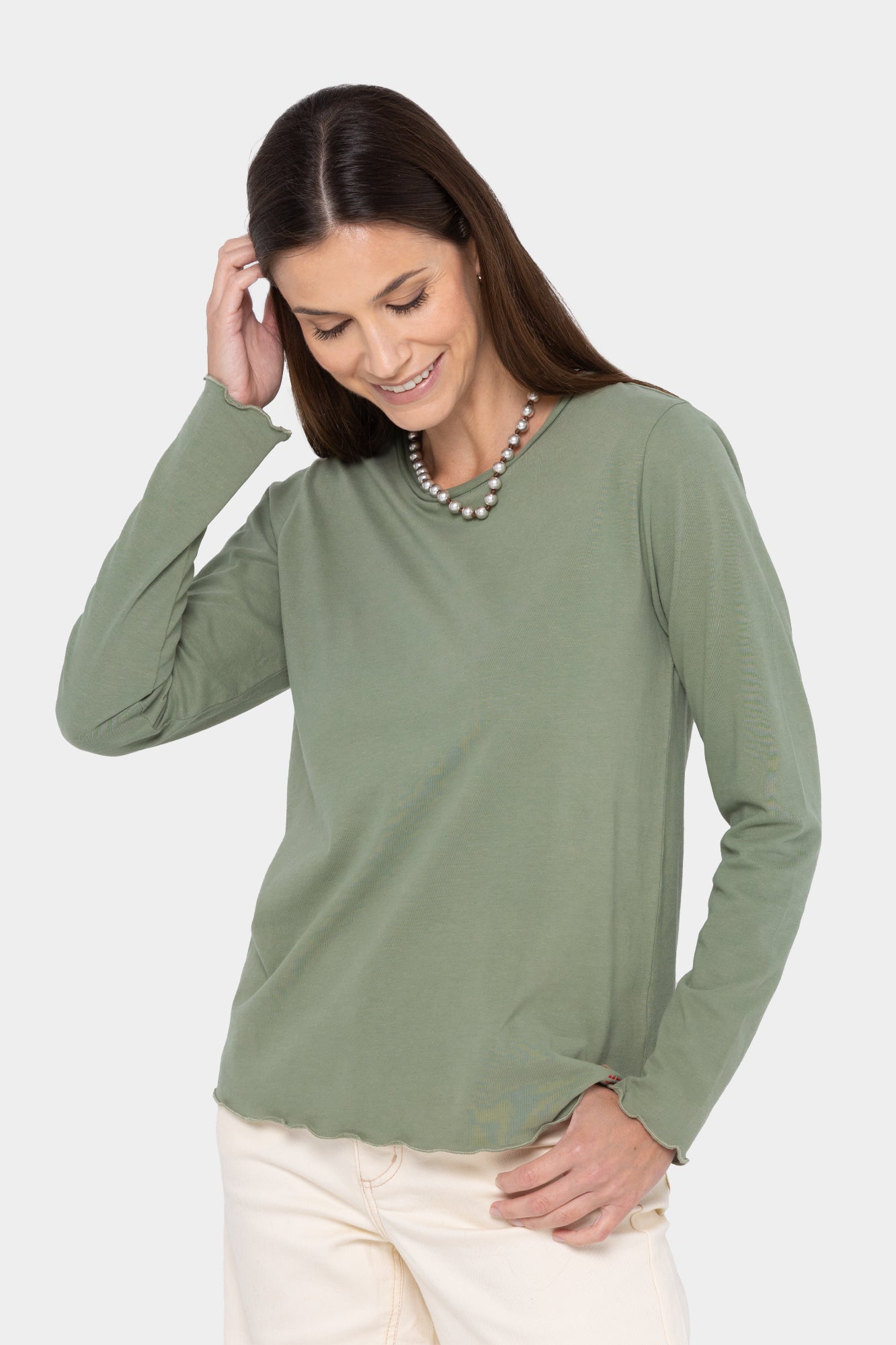 Sueded Knit Lettuce Edge Top