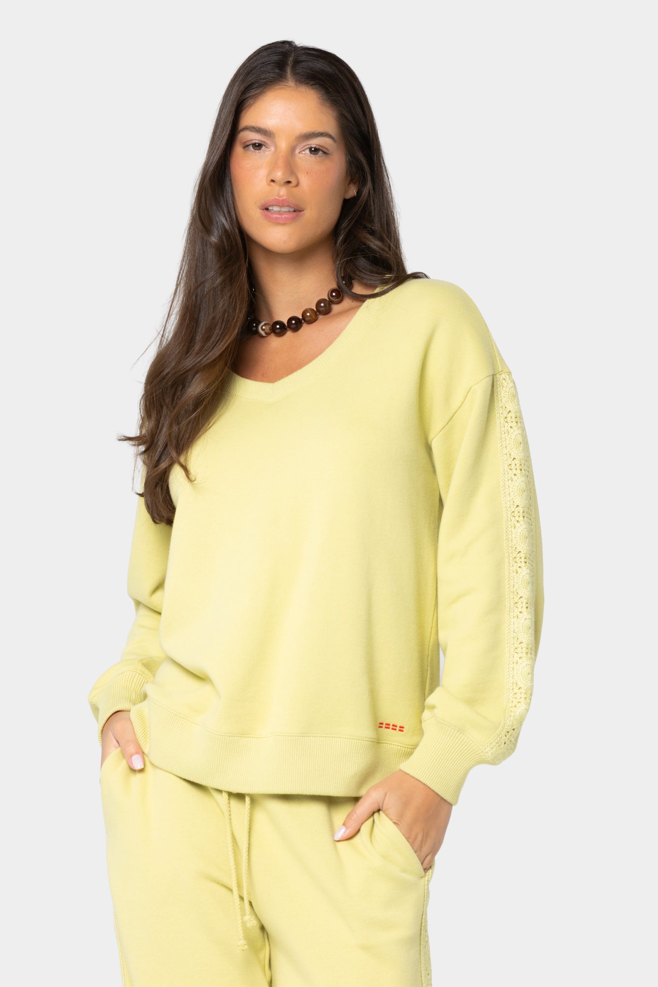 Boheme V-Neck Pullover with Crochet Trim