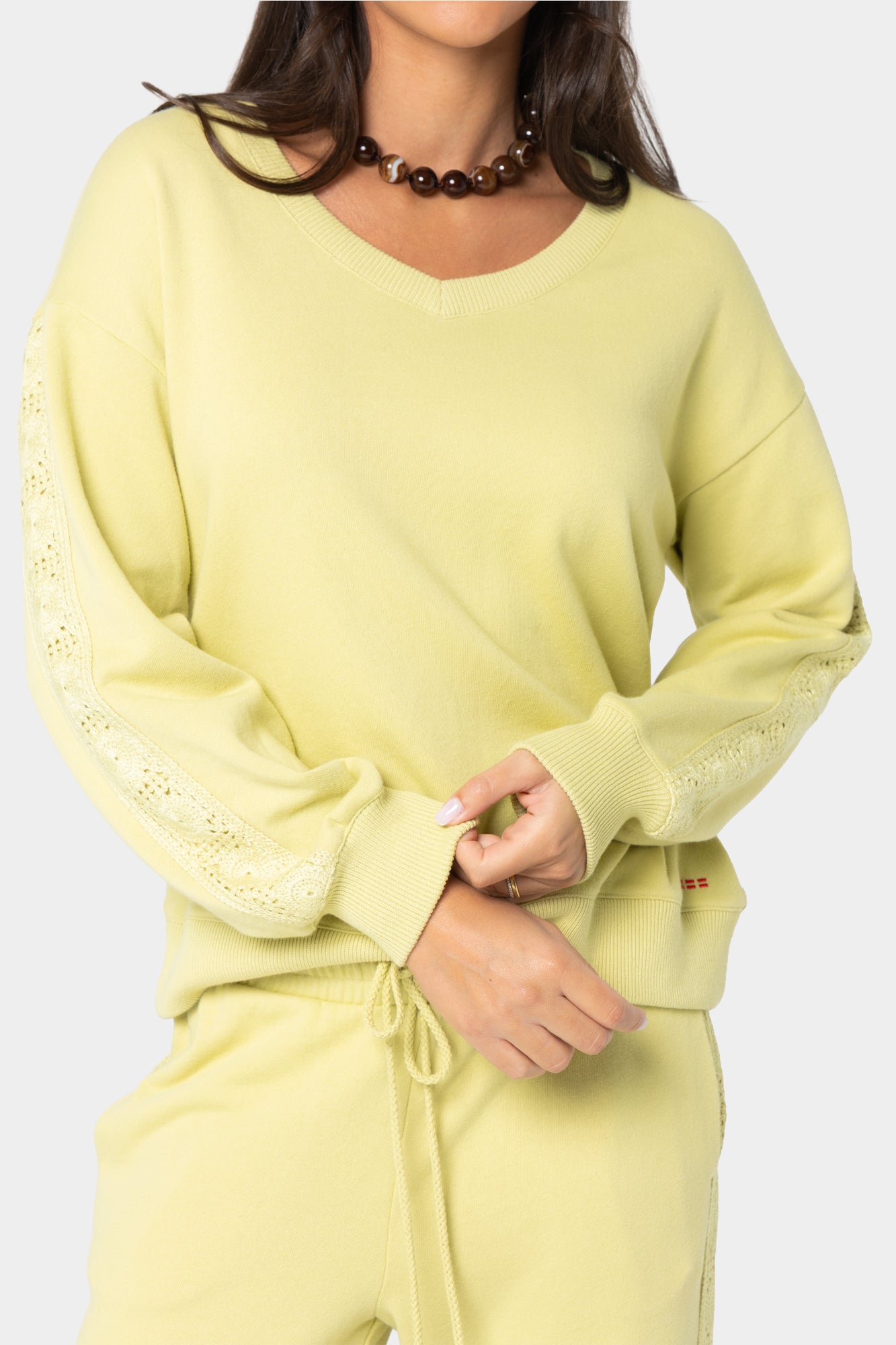Boheme V-Neck Pullover with Crochet Trim