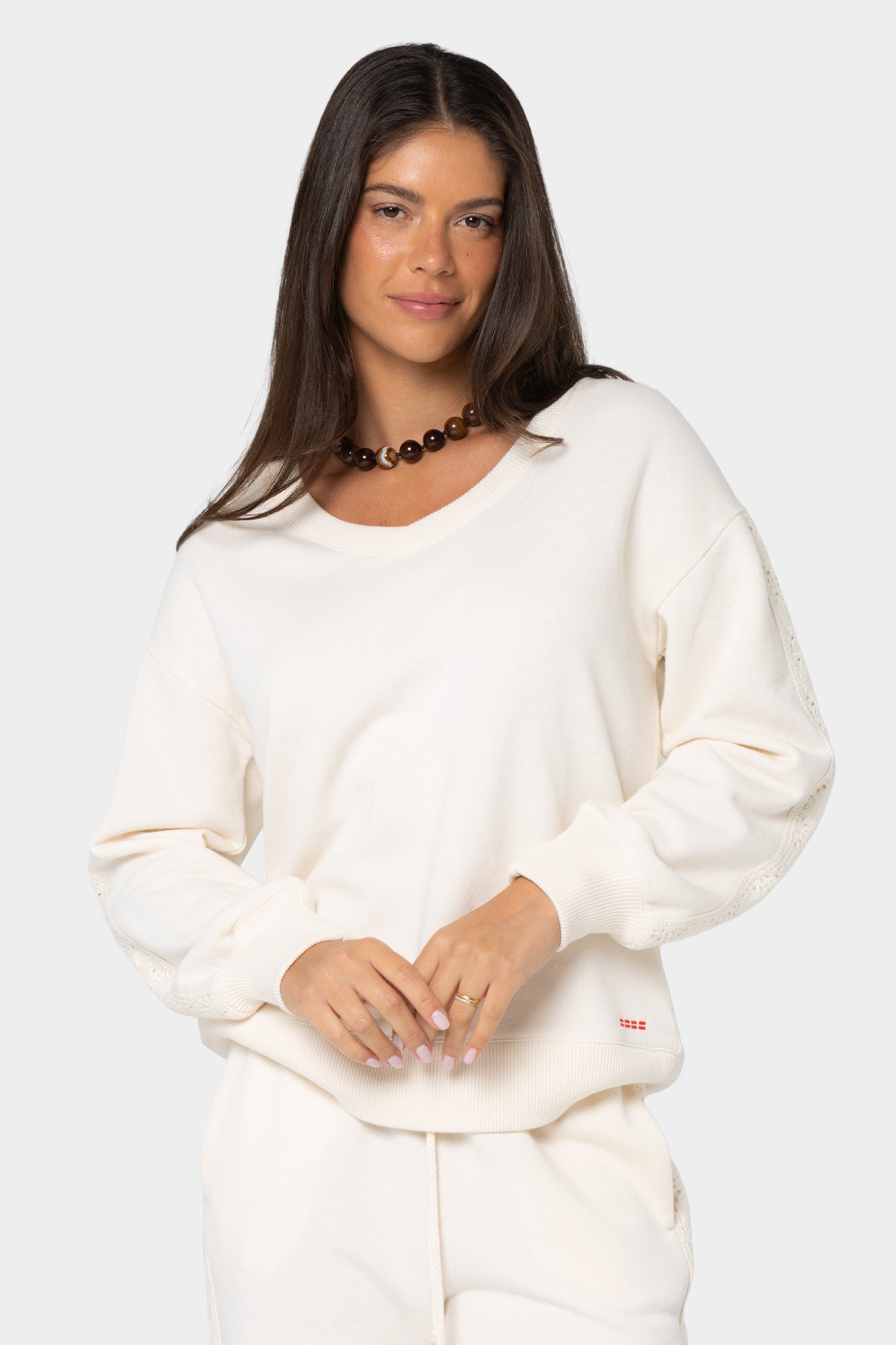 Boheme V-Neck Pullover with Crochet Trim