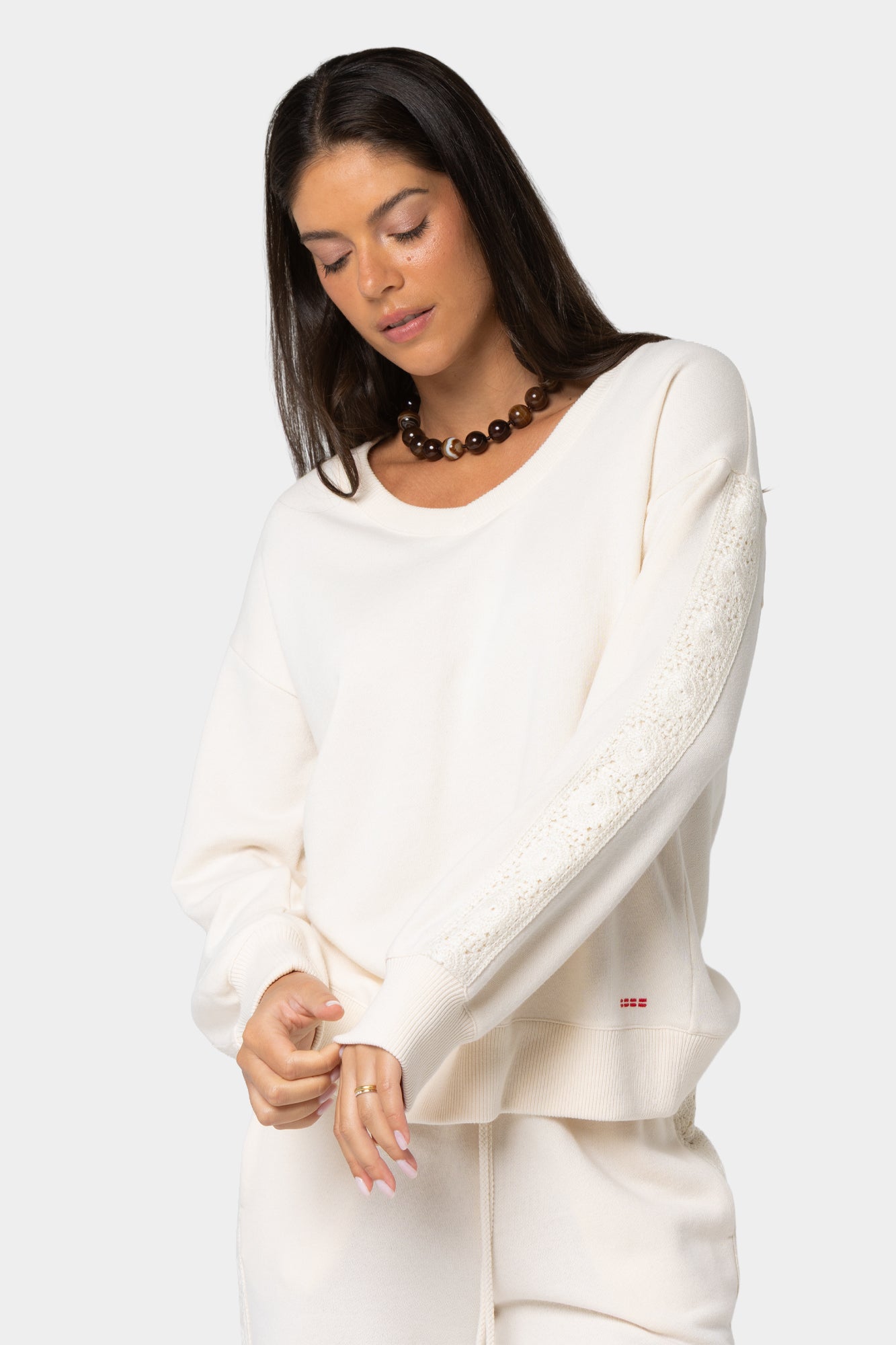 Boheme V-Neck Pullover with Crochet Trim
