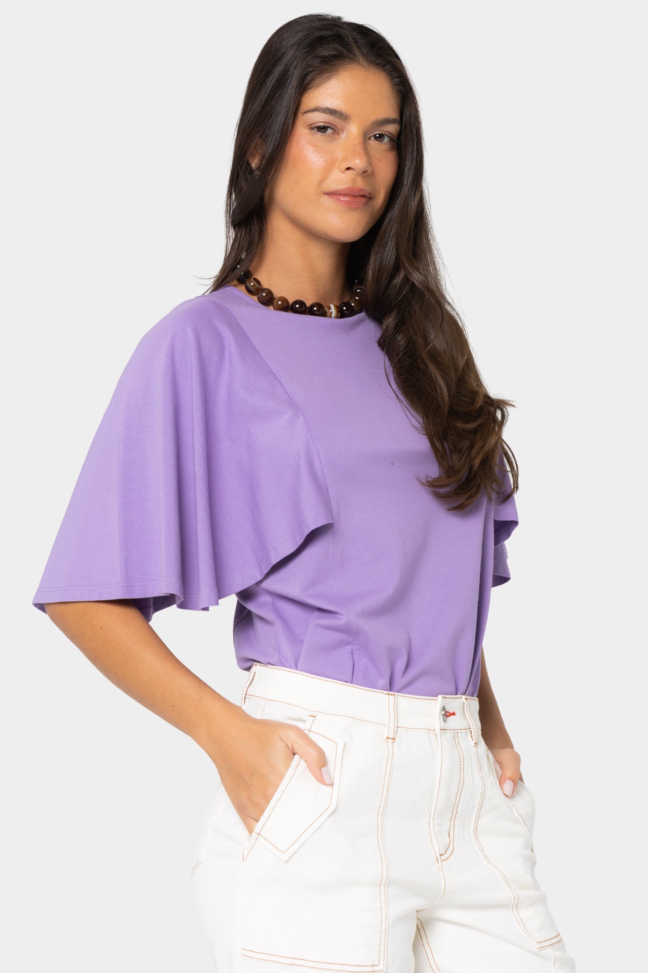 Boheme Crew Neck Flutter Sleeve Top