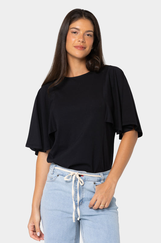 Boheme Crew Neck Flutter Sleeve Top