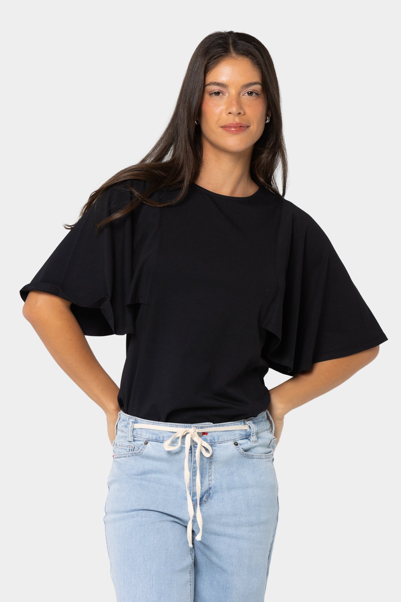 Boheme Crew Neck Flutter Sleeve Top