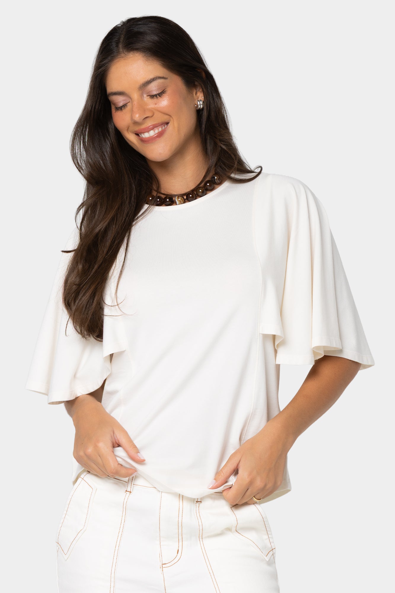 Boheme Crew Neck Flutter Sleeve Top