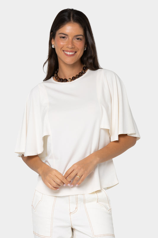 Boheme Crew Neck Flutter Sleeve Top