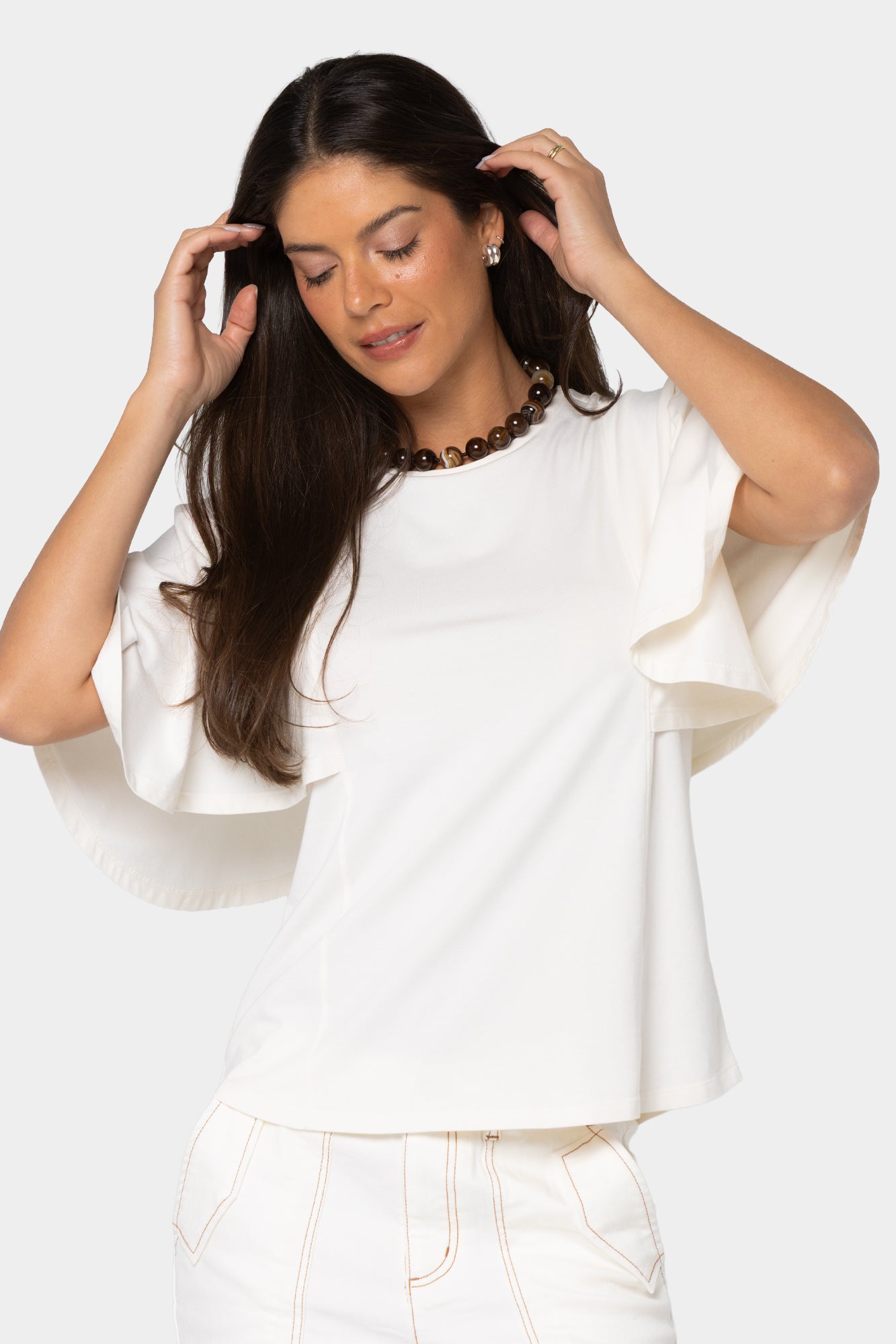 Boheme Crew Neck Flutter Sleeve Top