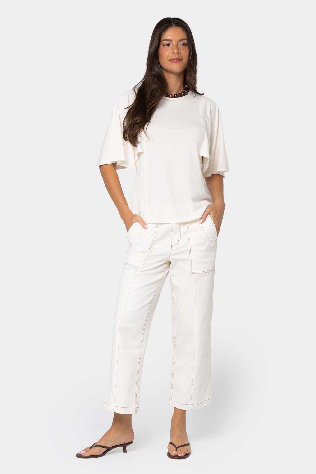 Boheme Crew Neck Flutter Sleeve Top