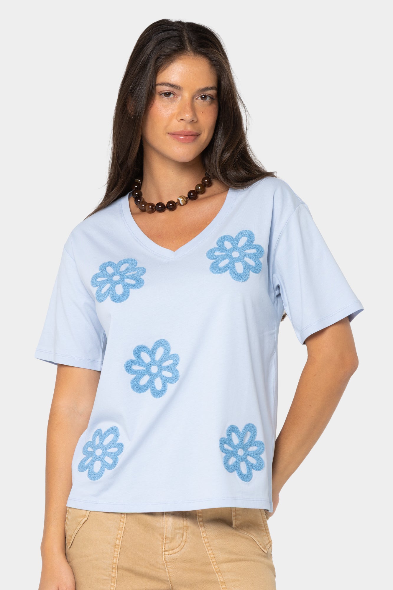 Boheme Mixed Media V-Neck Motif Tee