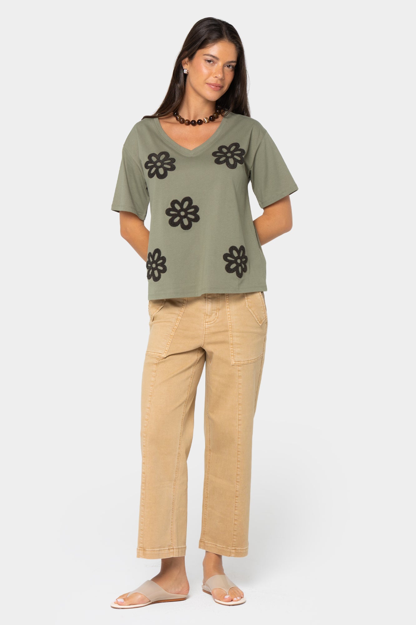 Boheme Mixed Media V-Neck Motif Tee