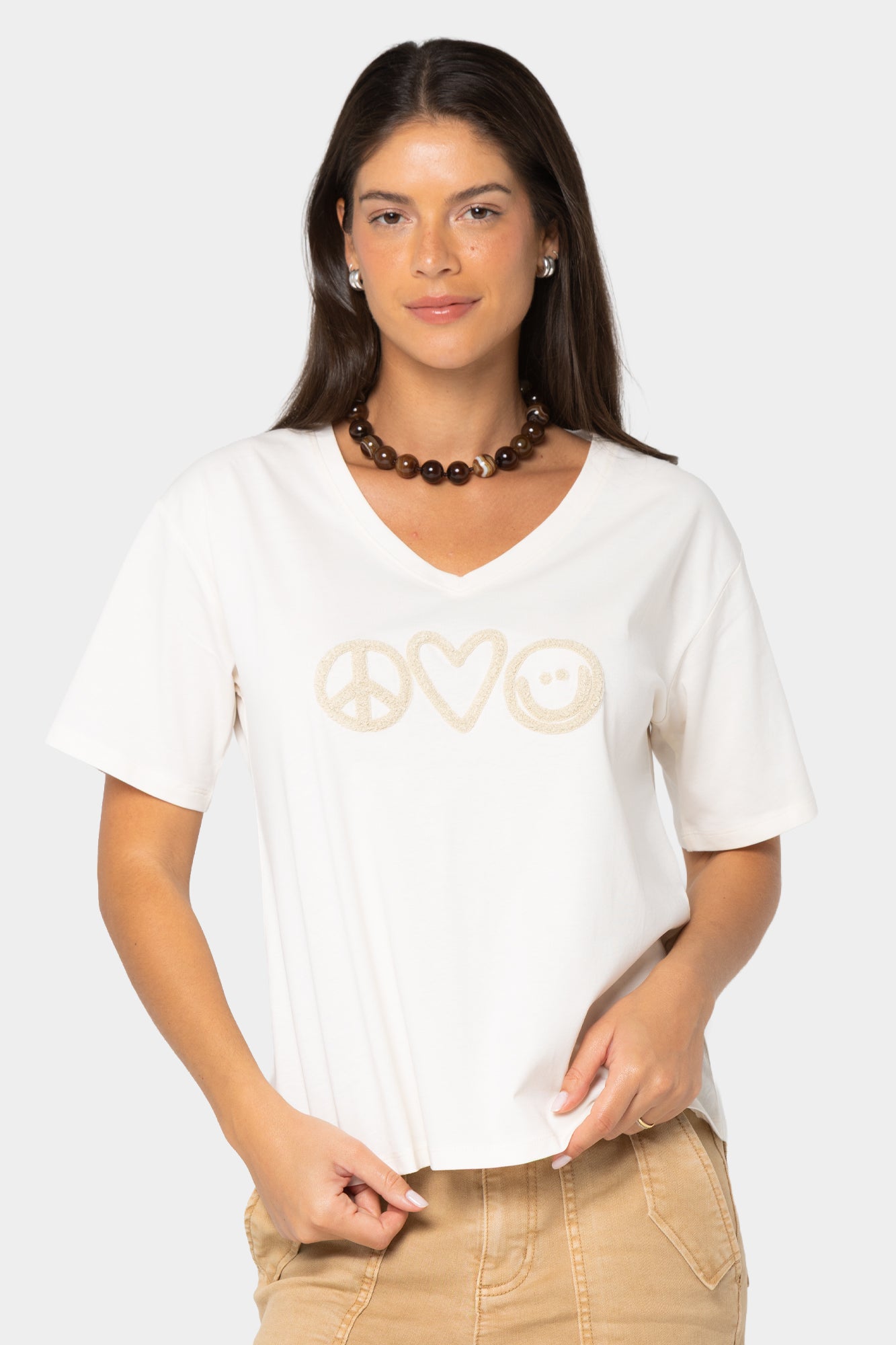 Boheme Mixed Media V-Neck Motif Tee