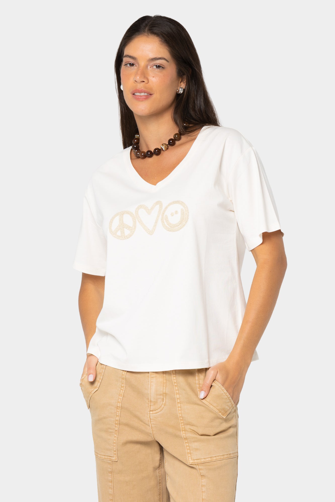Boheme Mixed Media V-Neck Motif Tee