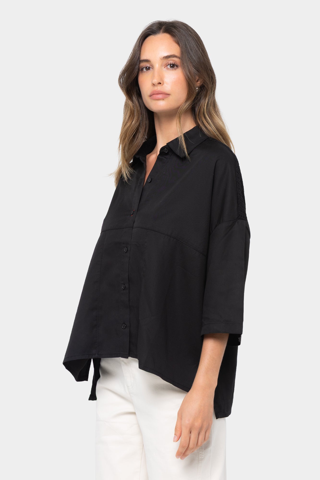 Boheme Button Front Shirt with Crochet Detail