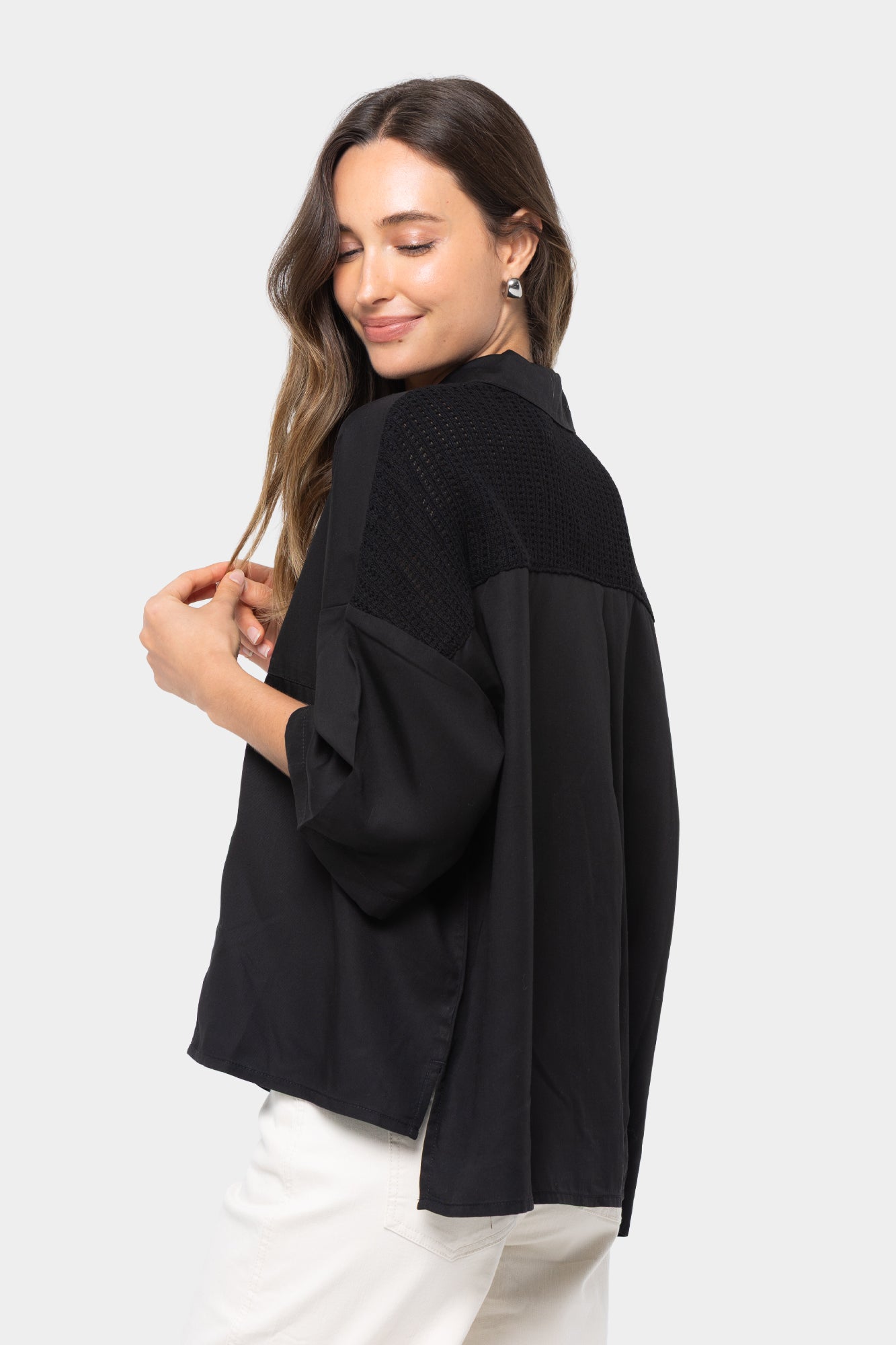 Boheme Button Front Shirt with Crochet Detail