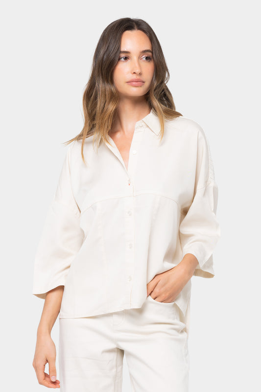 Boheme Button Front Shirt with Crochet Detail