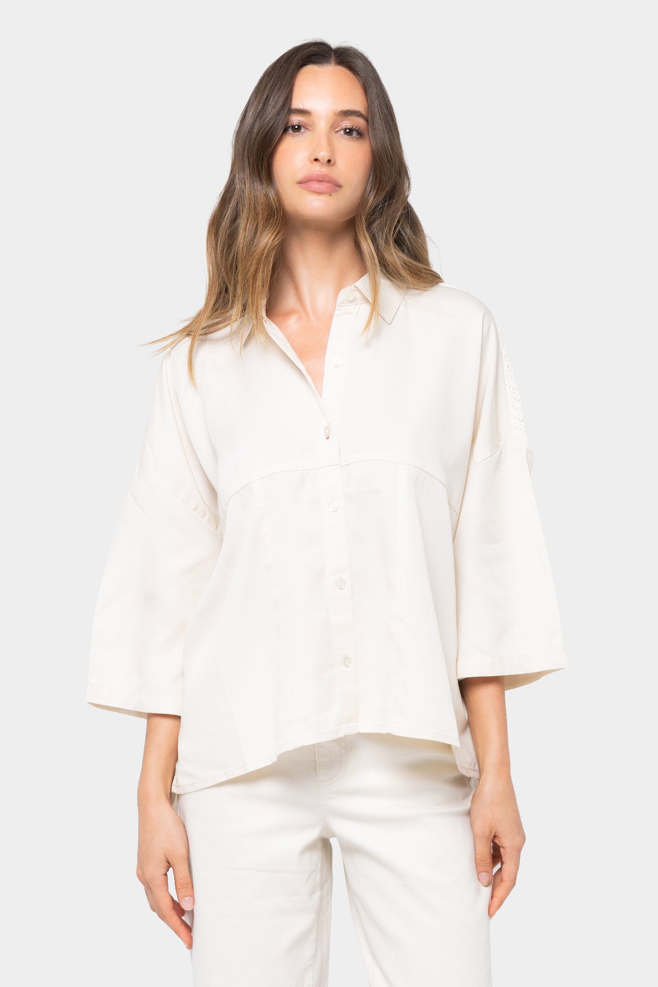 Boheme Button Front Shirt with Crochet Detail
