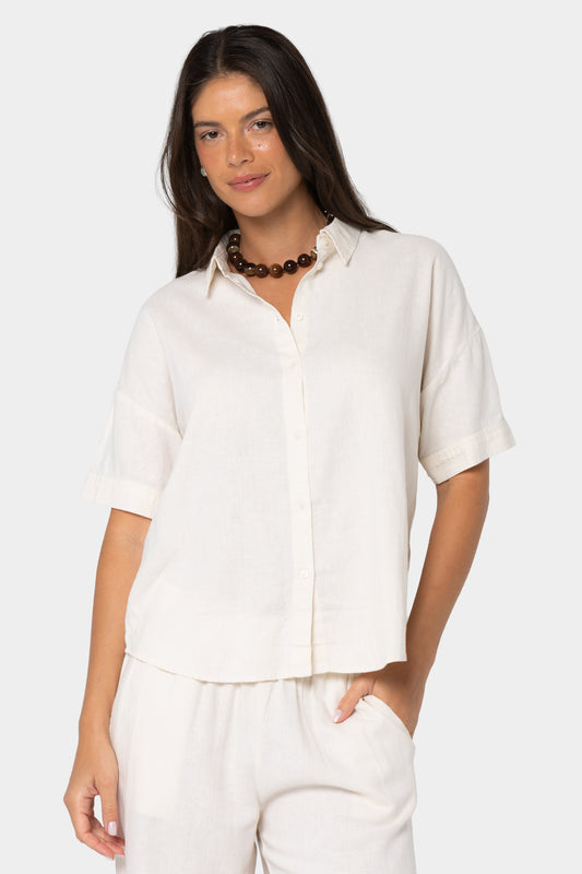 Boheme Linen Button Up Polo Top