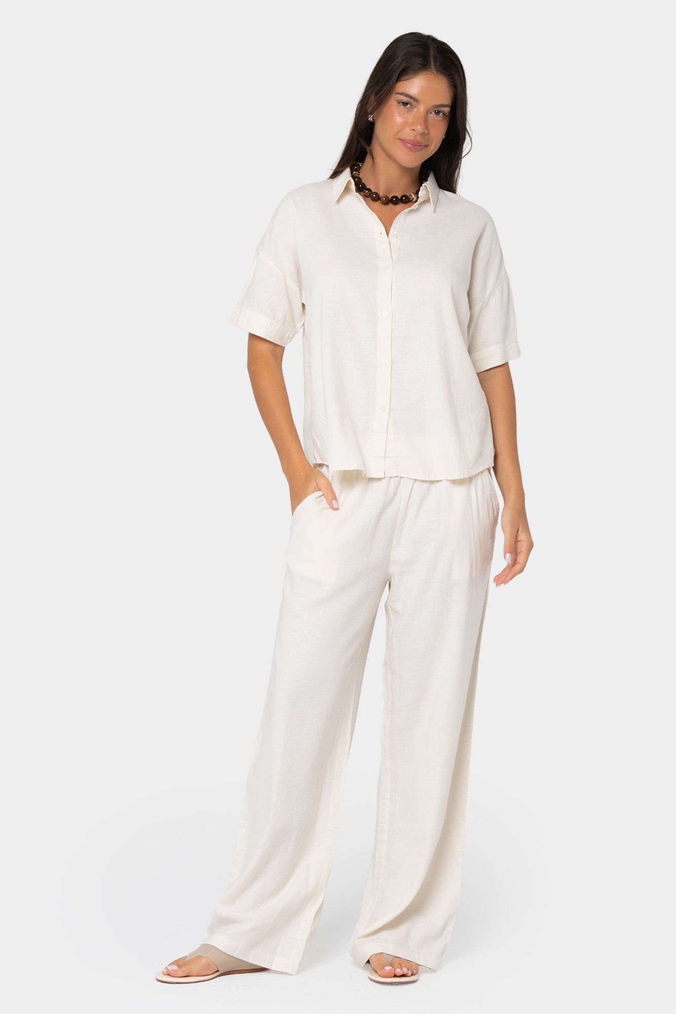 Boheme Full Length Linen Wide Leg Pants