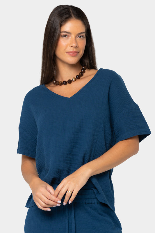 Boheme Elbow Sleeve V-Neck Dolman Sleeve Top