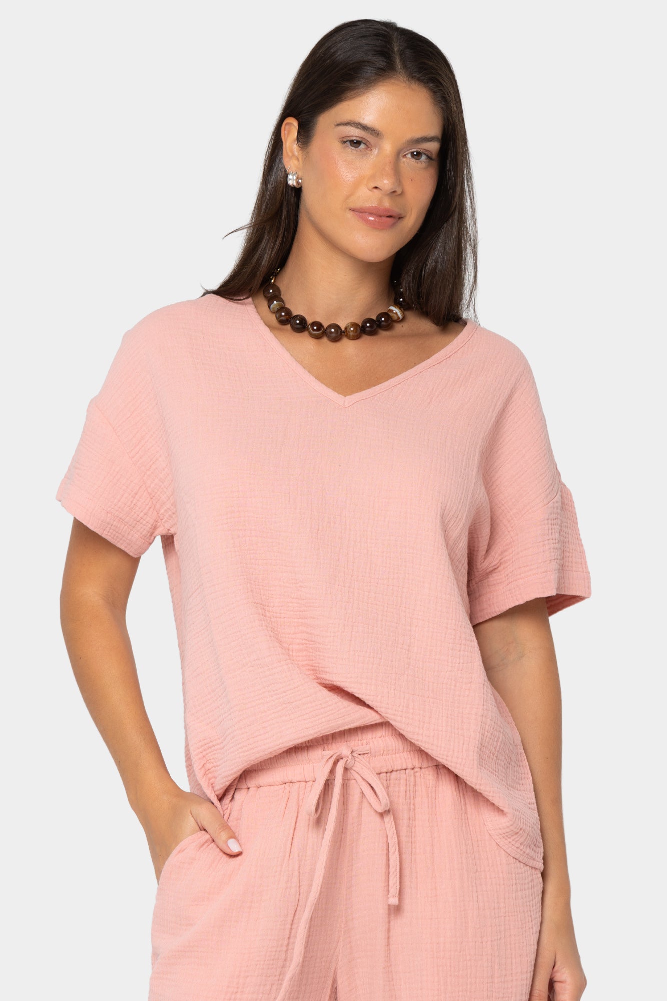 Boheme Elbow Sleeve V-Neck Dolman Sleeve Top