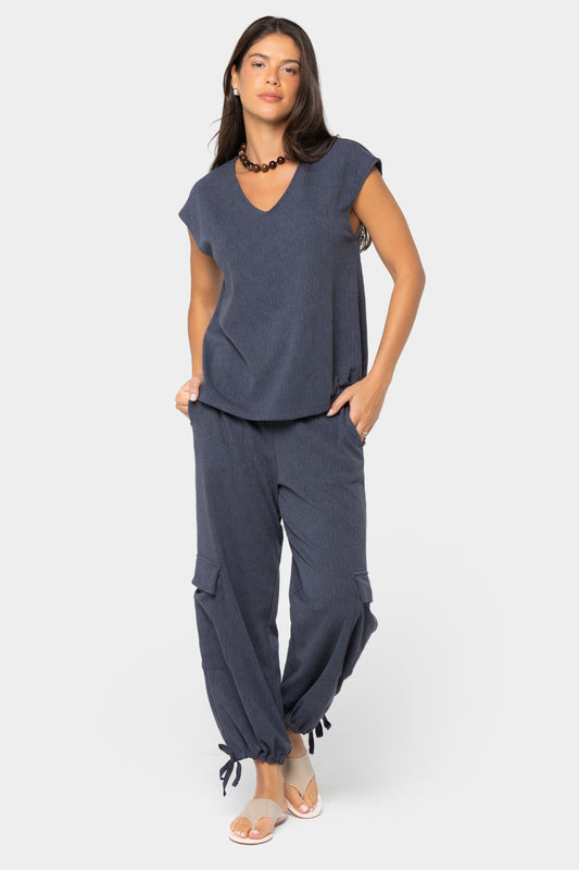 Ankle Length Pull On Texture Knit Cargo Joggers