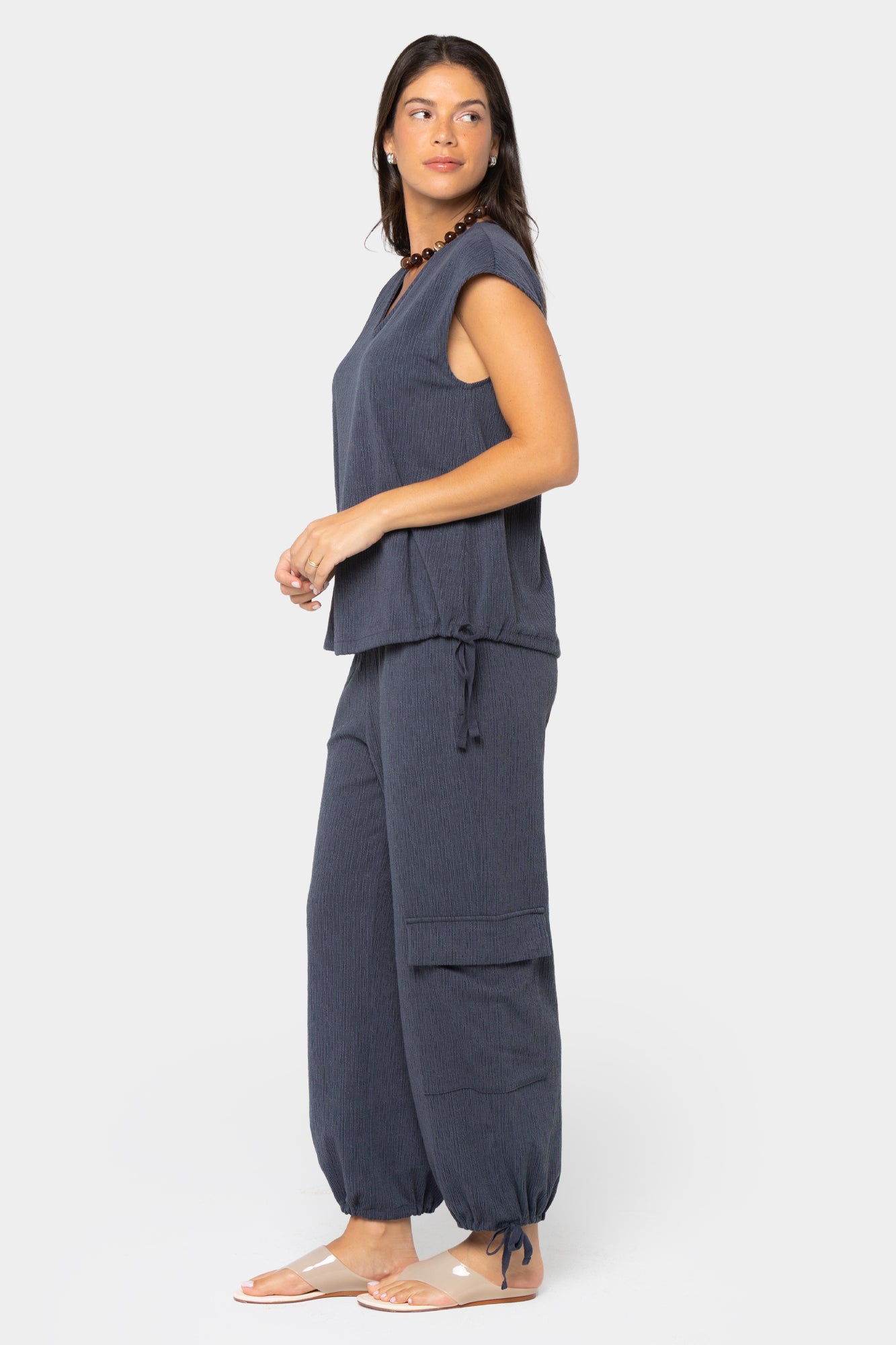 Ankle Length Pull On Texture Knit Cargo Joggers
