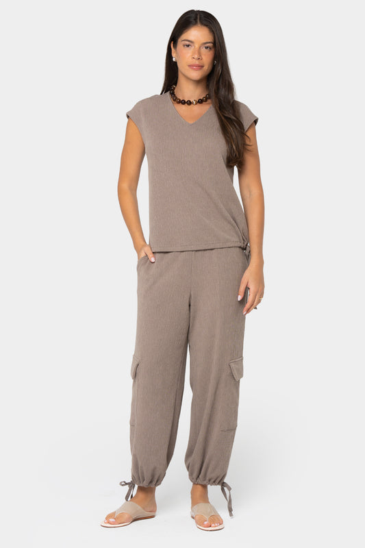 Ankle Length Pull On Texture Knit Cargo Joggers