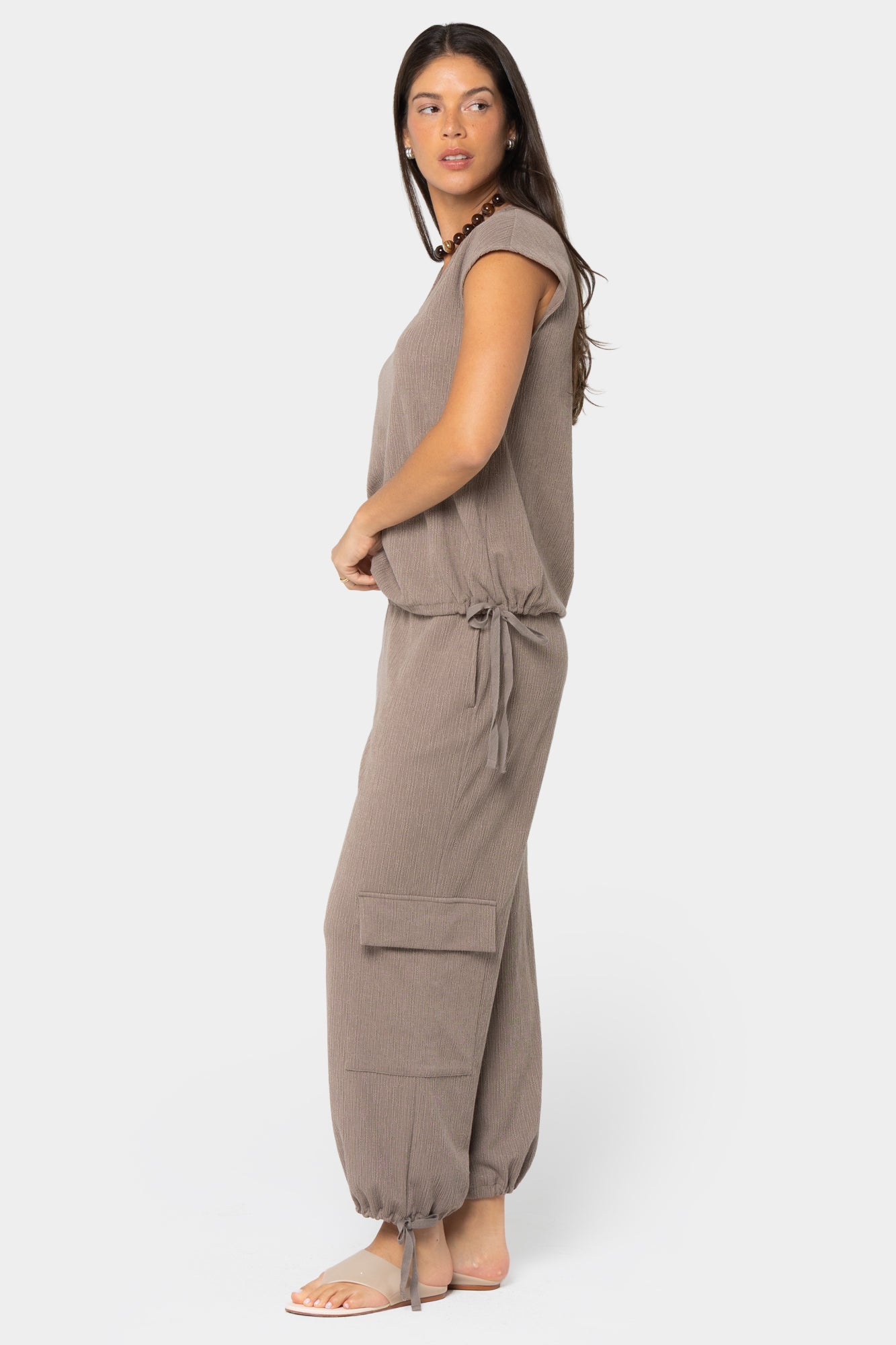 Ankle Length Pull On Texture Knit Cargo Joggers
