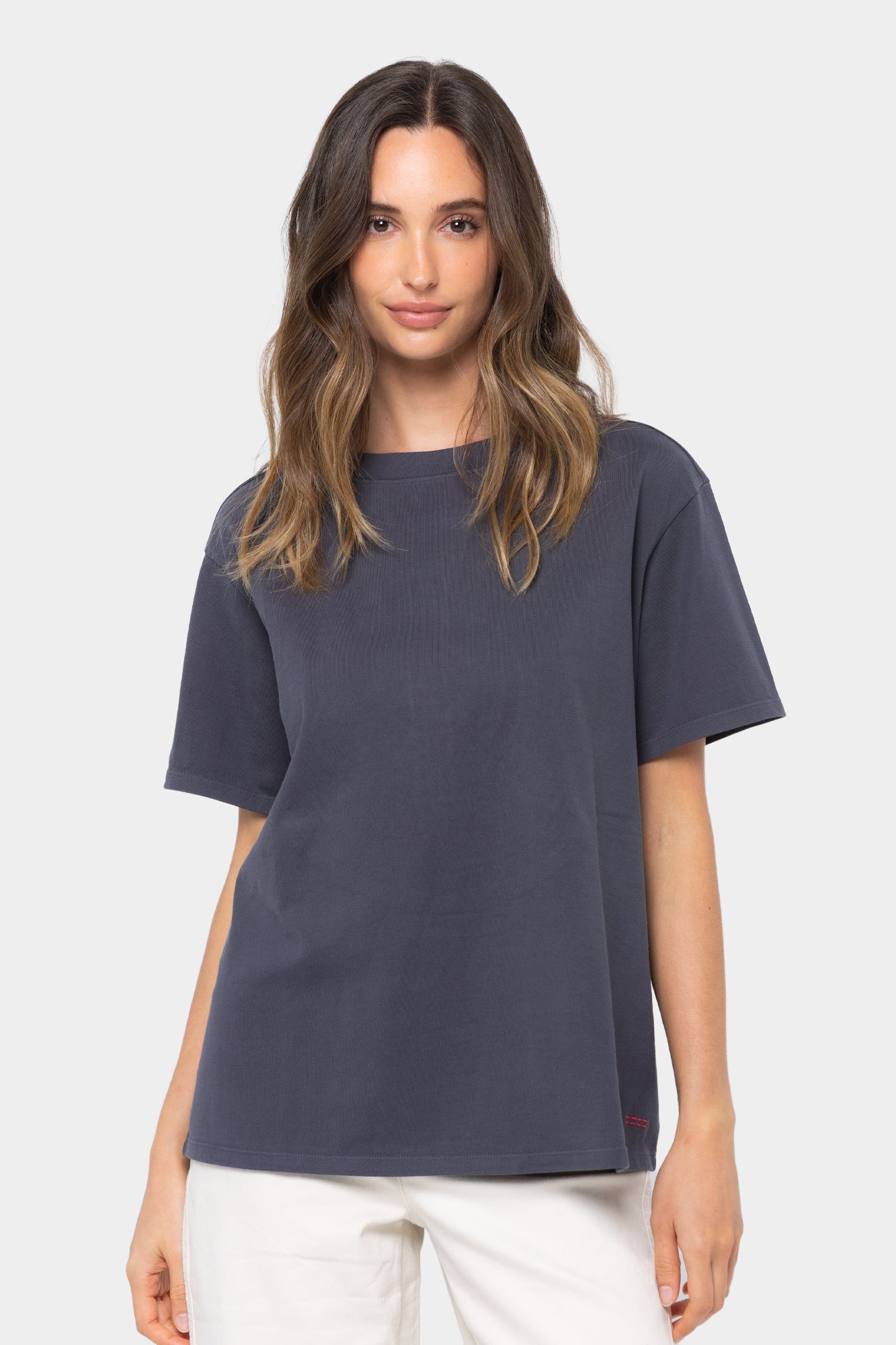 Cotton Wide Crew with Embroidered Motif Tee