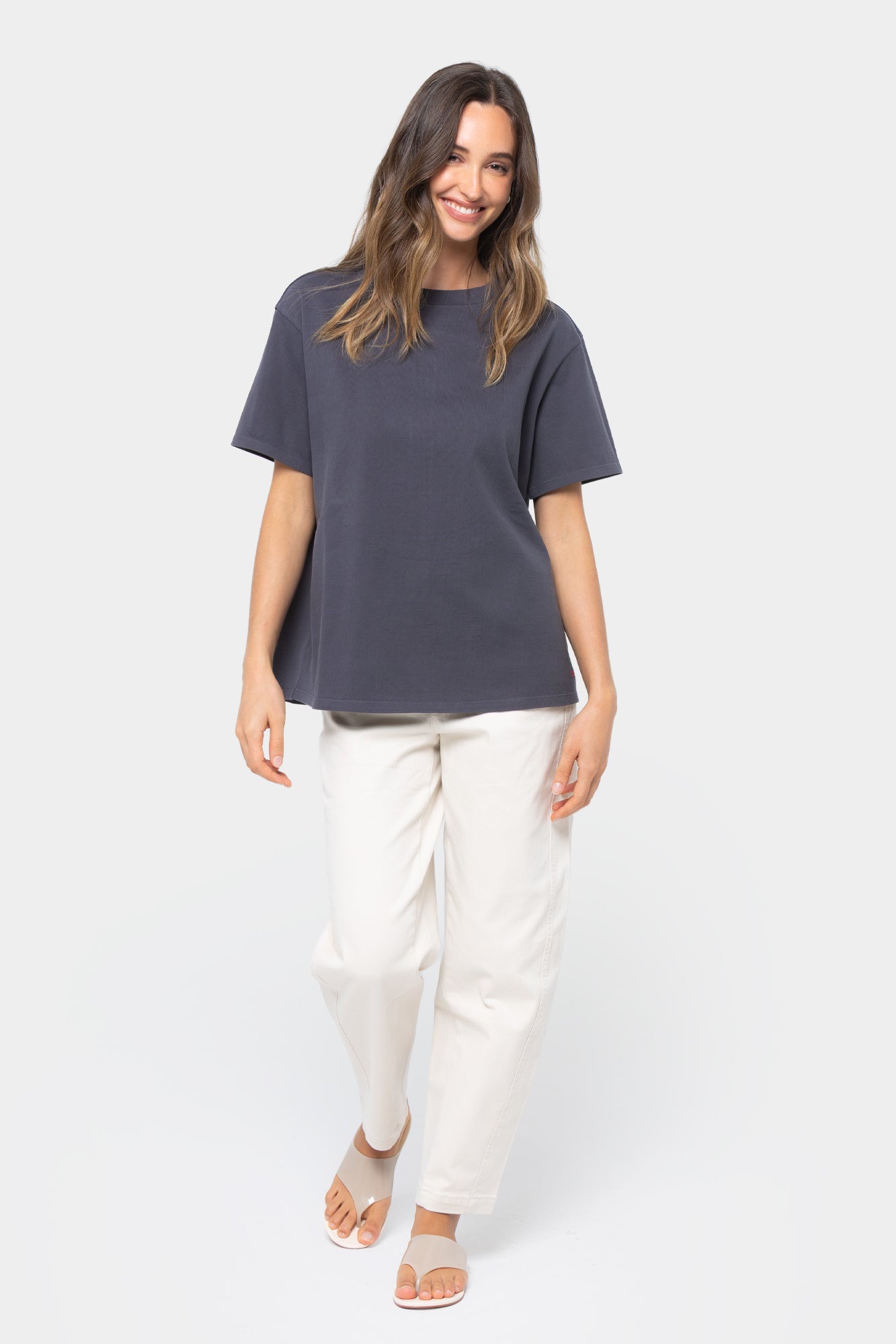 Cotton Wide Crew with Embroidered Motif Tee
