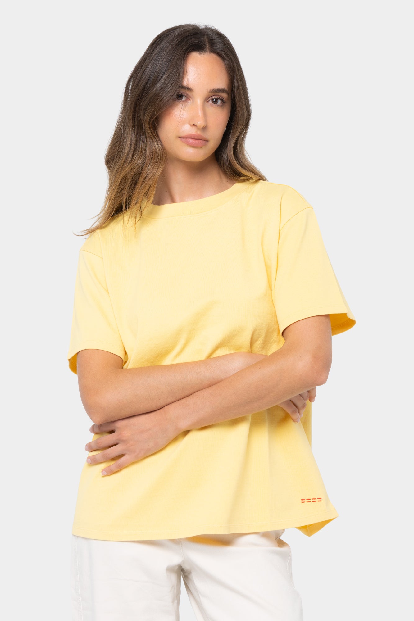 Cotton Wide Crew with Embroidered Motif Tee