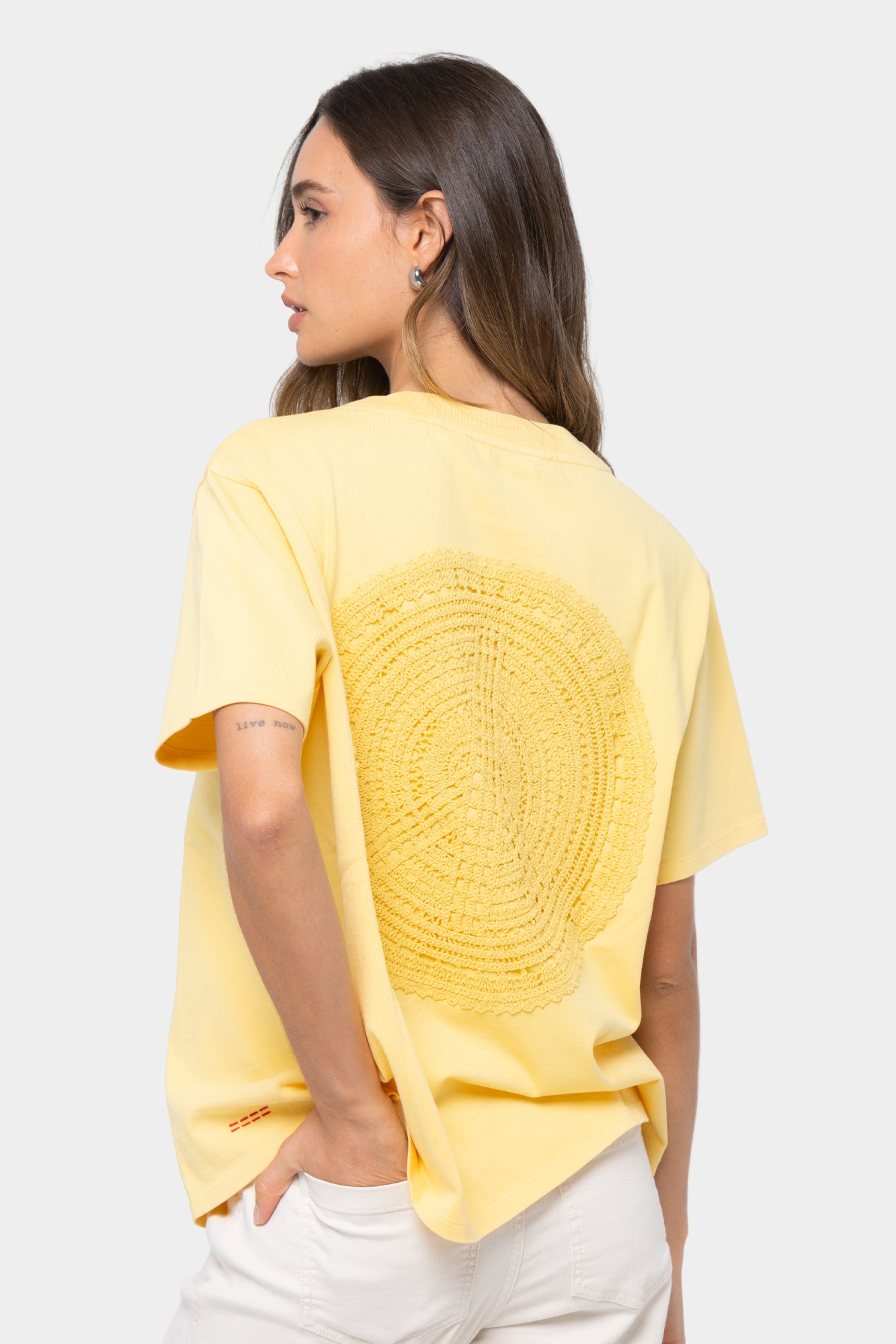 Cotton Wide Crew with Embroidered Motif Tee