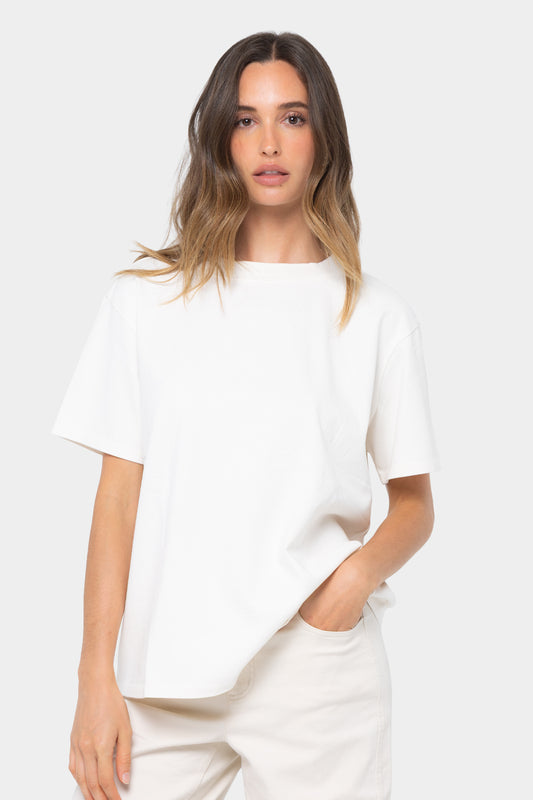 Cotton Wide Crew with Embroidered Motif Tee
