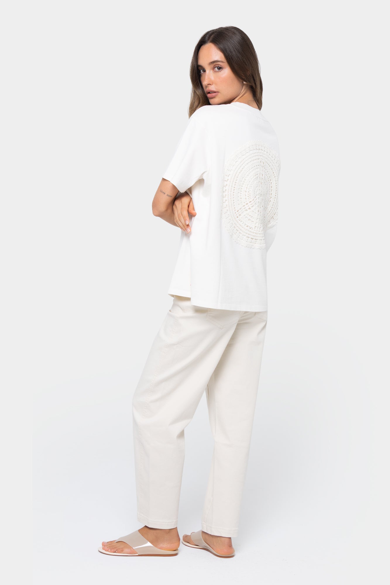Cotton Wide Crew with Embroidered Motif Tee