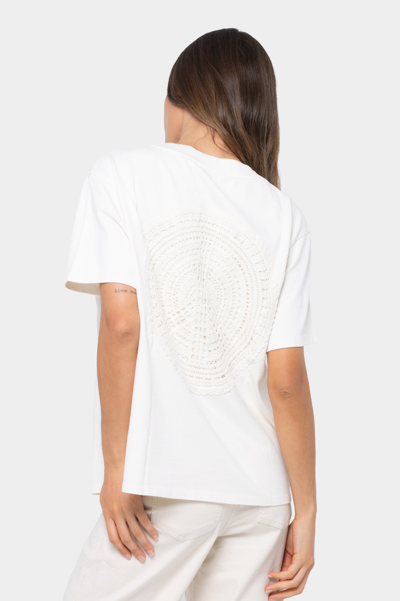 Cotton Wide Crew with Embroidered Motif Tee