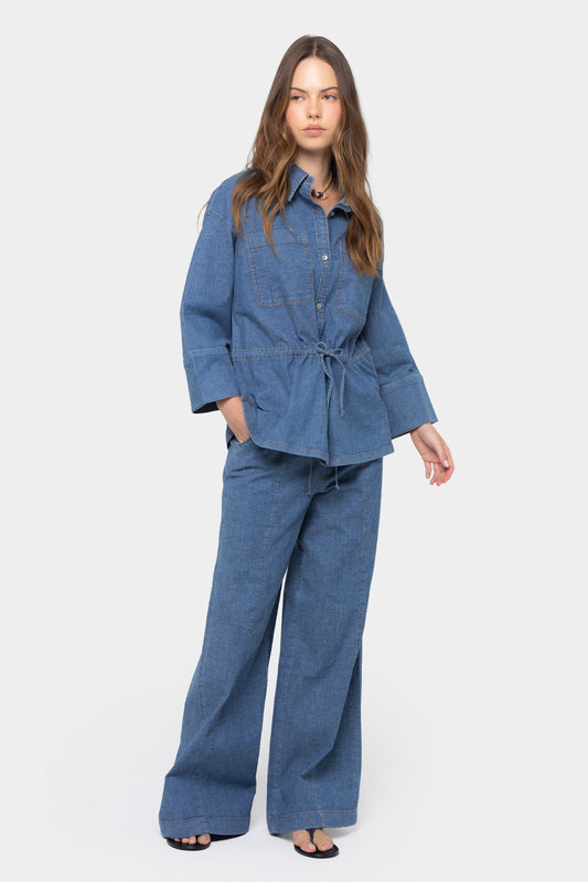 Wide Leg Front Seam Full Leg Denim