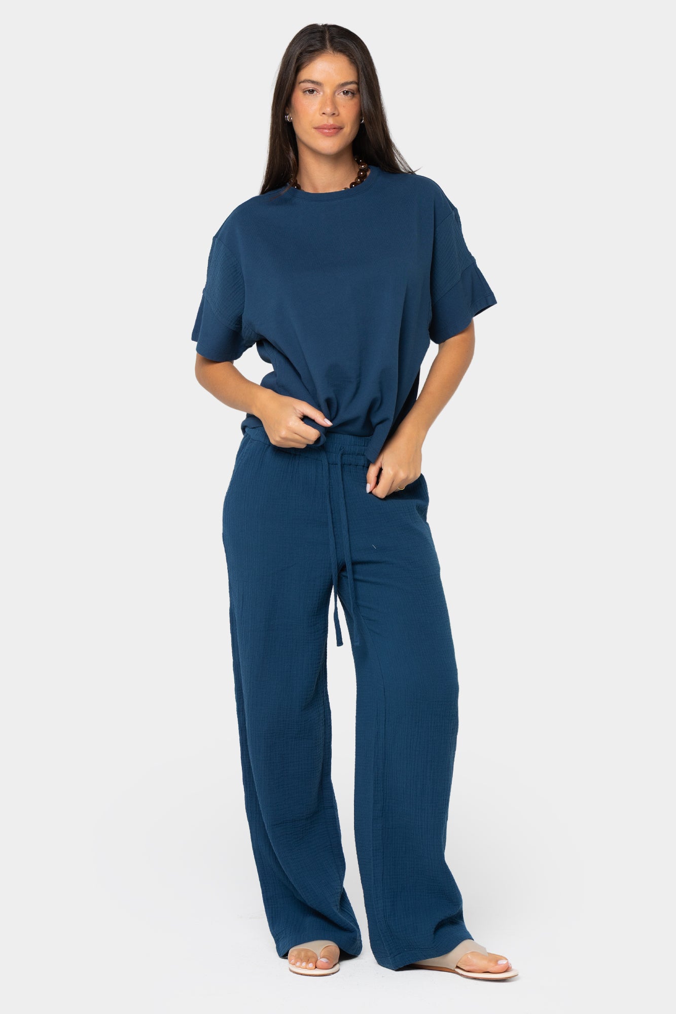 Mixed Media Crew Neck Short Sleeve Top