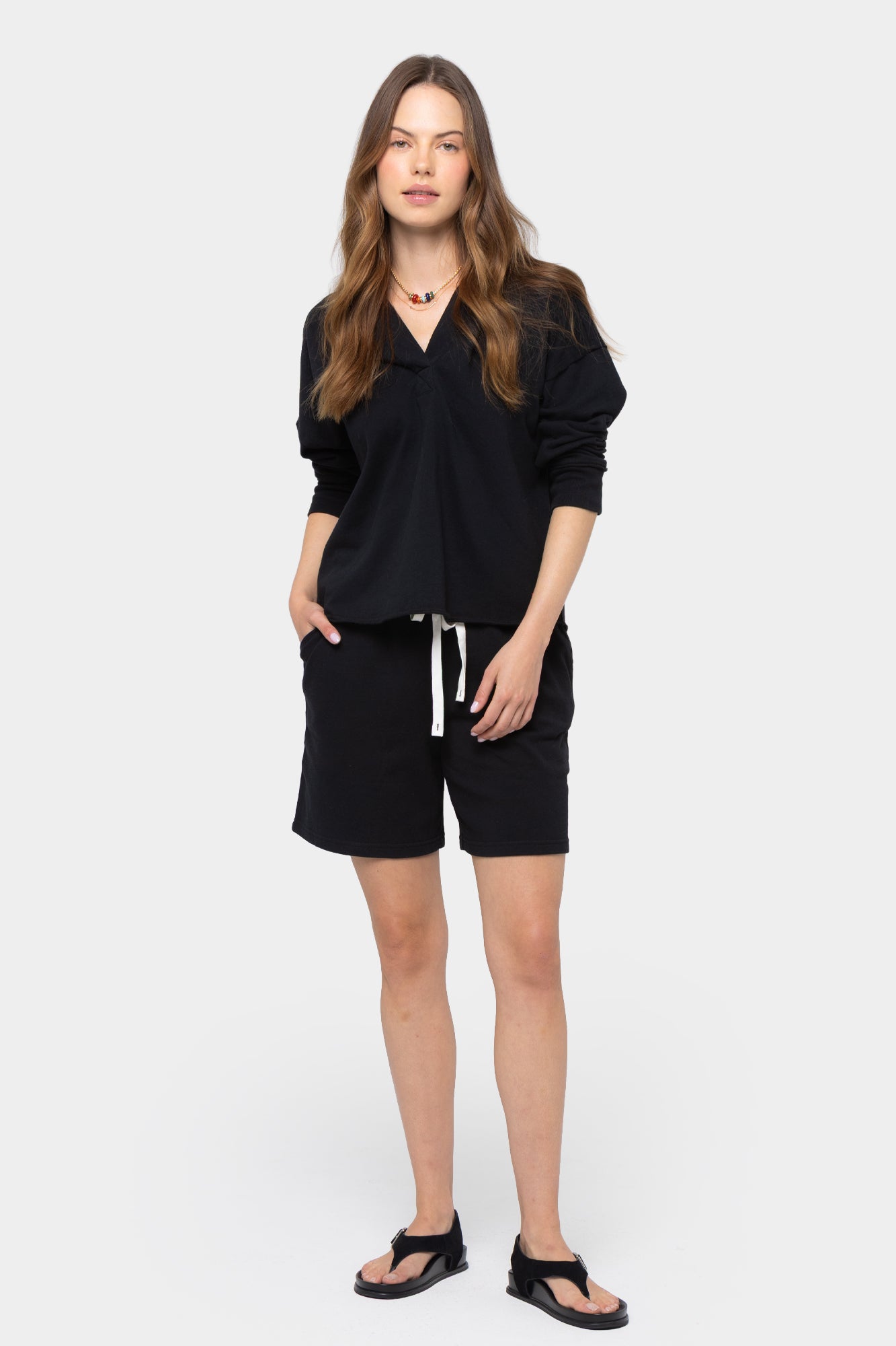 Long Sleeve Terry Hoodie with Split Neck
