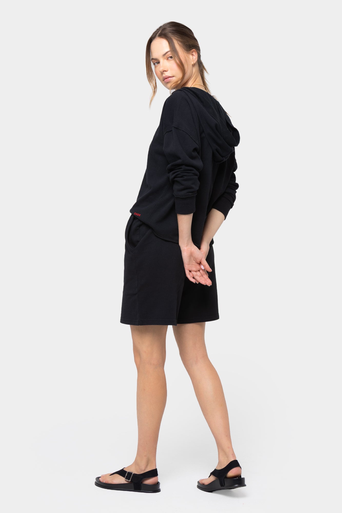 Long Sleeve Terry Hoodie with Split Neck